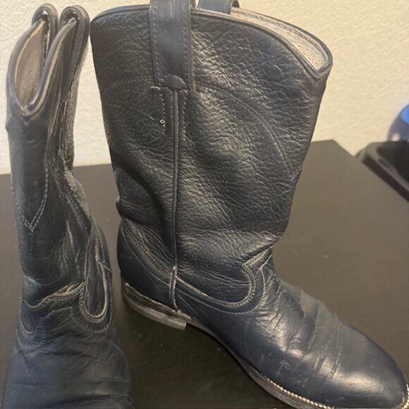 VINTAGE Cowtown black Leather Round Toe Roper Western Cowgirl Boots size 7.5 - Picture 2 of 7